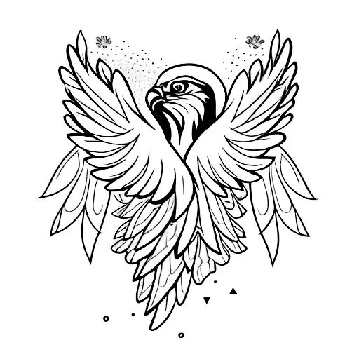 A stylized hawk with its wings made of delicate flower petals tattoo design idea
