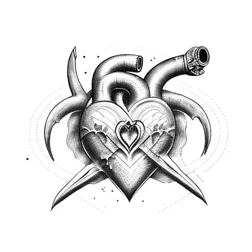 heart with the effect of torn skin inside the Ukrainian trident tattoo design idea
