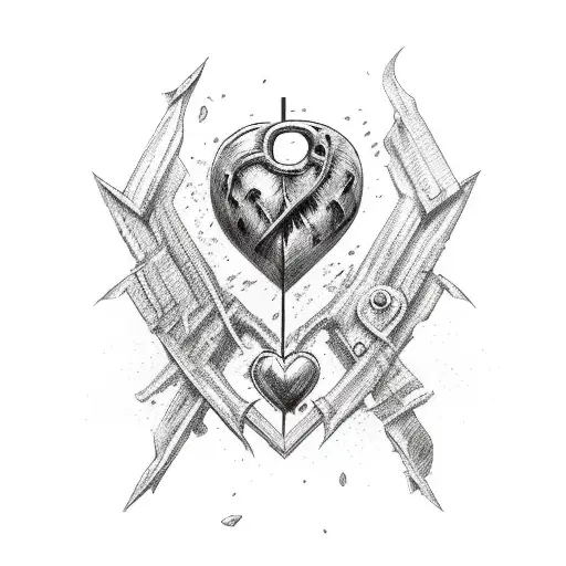 heart with the effect of torn skin inside the Ukrainian trident tattoo design idea
