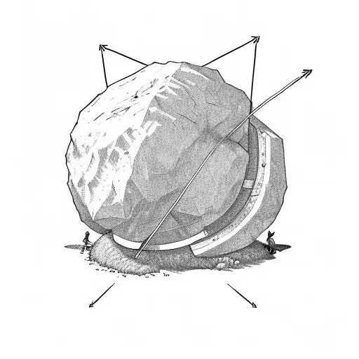 Sisyphus rolling boulder up EKG line tattoo design idea