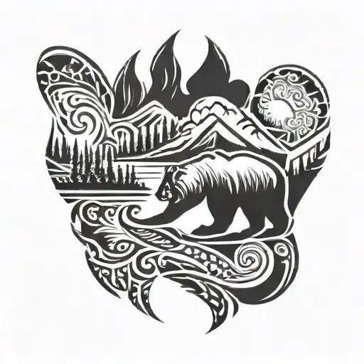 bear paw with mountains tattoo design idea