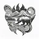 bear paw with mountains tattoo design idea