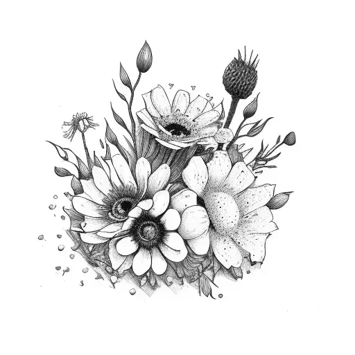 march, april, may, june, august,september and november birth flowers tattoo design idea