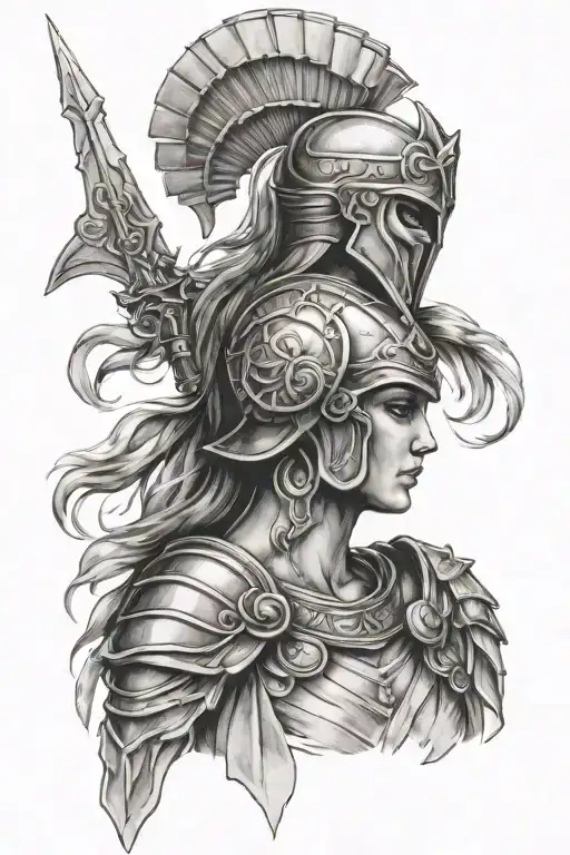 ATHENA GODDESS OF WAR ARMOR tattoo design idea