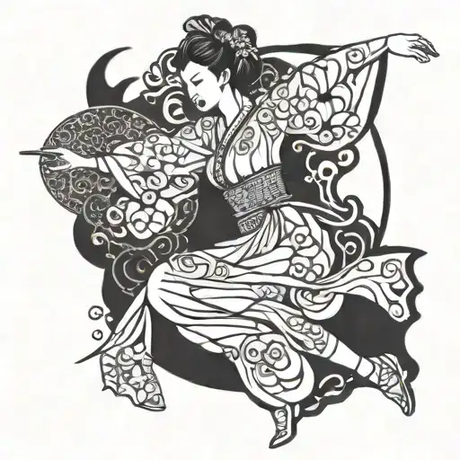 A fusion design of a flamenco dancer with a samurai warrior, symbolizing the blend of Spanish and Japanese cultures tattoo design idea