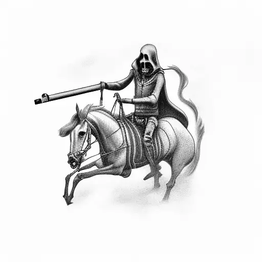 Grim Reaper coming toward me on horse smoking a cigarette tattoo design idea
