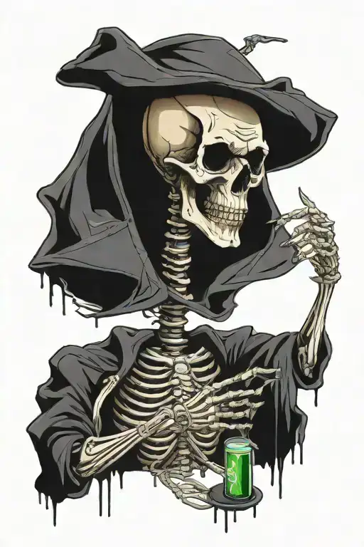 skeleton hacker while programming code tattoo design idea
