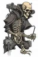 skeleton hacker while programming code tattoo design idea