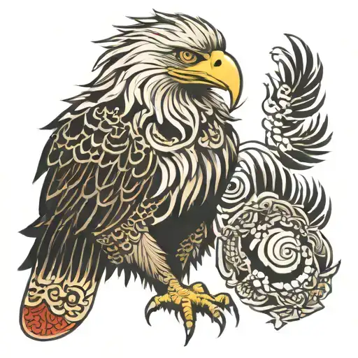  an eagle and a lion standing tattoo design idea
