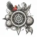 A compass rose with music symbols as the cardinal directions, incorporating a basketball in the design tattoo design idea