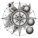 A compass rose with music symbols as the cardinal directions, incorporating a basketball in the design tattoo design idea