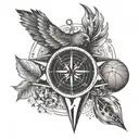 A compass rose with music symbols as the cardinal directions, incorporating a basketball in the design tattoo design idea