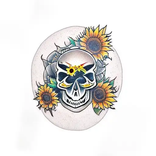 skull with sunflower  tattoo design idea