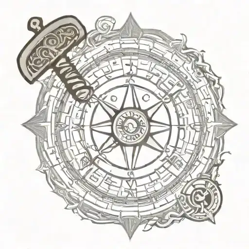 thors hammer viking compass surrounded tattoo design idea