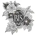 A blackwork tattoo of a BTS logo with intricate floral patterns incorporated into the design tattoo design idea