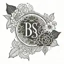 A blackwork tattoo of a BTS logo with intricate floral patterns incorporated into the design tattoo design idea