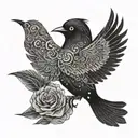 A tattoo design featuring a blackwork silhouette of a bird singing along to a BTS song tattoo design idea