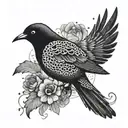 A tattoo design featuring a blackwork silhouette of a bird singing along to a BTS song tattoo design idea