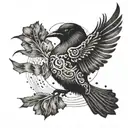 A tattoo design featuring a blackwork silhouette of a bird singing along to a BTS song tattoo design idea