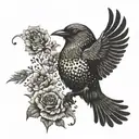 A tattoo design featuring a blackwork silhouette of a bird singing along to a BTS song tattoo design idea