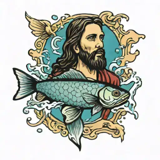 Jesus saves fish swimming tattoo design idea