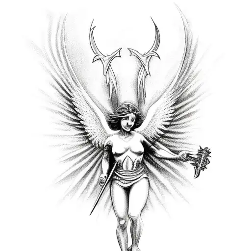 St Michael Angel killing a demon tattoo design idea