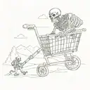 shopping cart being pushed down a hill by a skeleton tattoo design idea