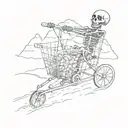 shopping cart being pushed down a hill by a skeleton tattoo design idea