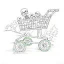shopping cart being pushed down a hill by a skeleton tattoo design idea