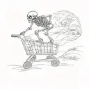 shopping cart being pushed down a hill by a skeleton tattoo design idea