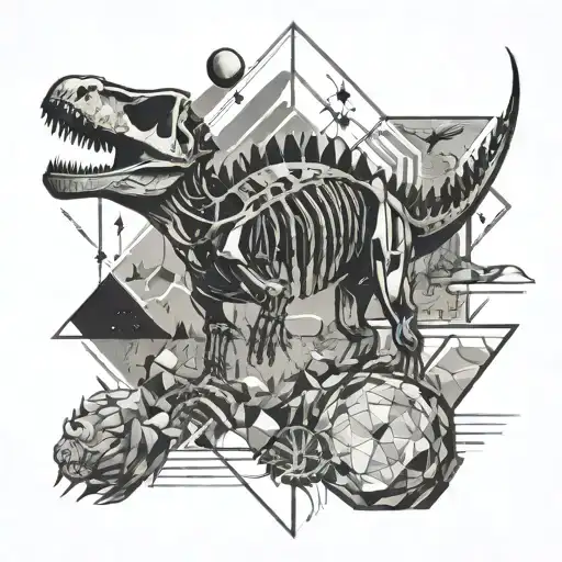 Space and dinosaur skeleton tattoo design idea