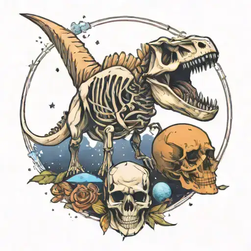 Space and dinosaur skeleton tattoo design idea