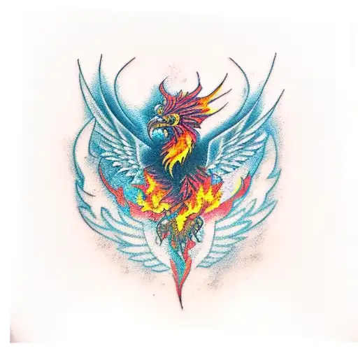 Abstract interpretation of a black and red phoenix rising from ashes tattoo design idea