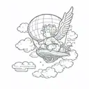 Baby angel with some cloud and I cross with a blimp that says the world is yours  tattoo design idea