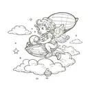 Baby angel with some cloud and I cross with a blimp that says the world is yours  tattoo design idea