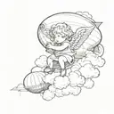 Baby angel with some cloud and I cross with a blimp that says the world is yours  tattoo design idea