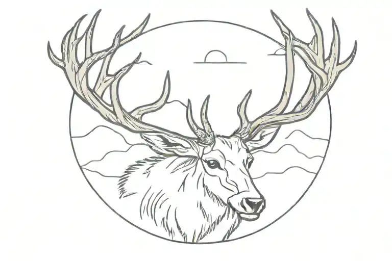 mountains elk head tattoo design idea