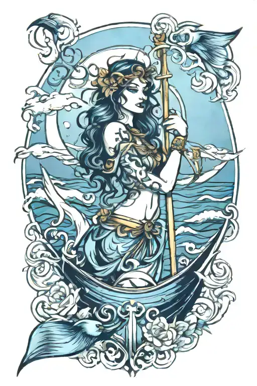 goddess incorporate blue  high tide and sail boat tattoo design idea