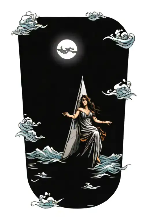 goddess incorporate blue  high tide and sail boat tattoo design idea