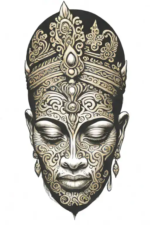 maiden wearing Thai gold crown praying tattoo design idea