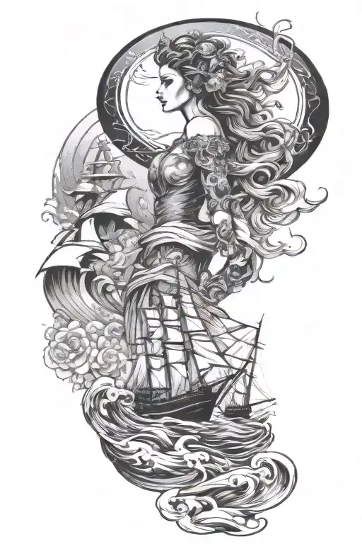 goddess incorporate blue  high tide and sail boat tattoo design idea