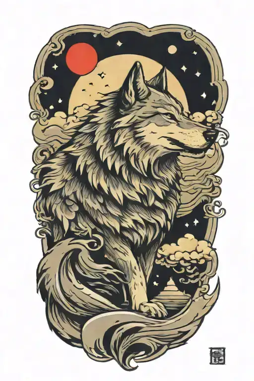 wolf howling at the moon tattoo design idea