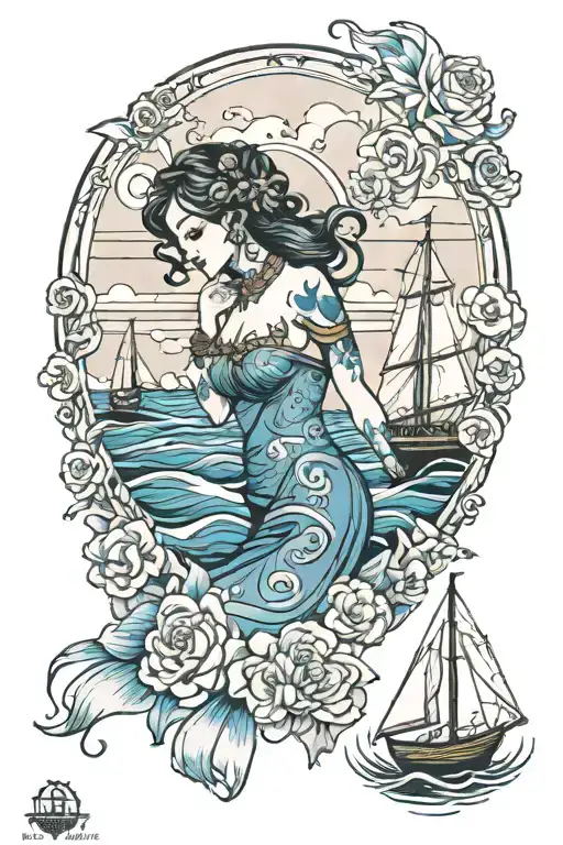 goddess incorporate blue  high tide and sail boat tattoo design idea