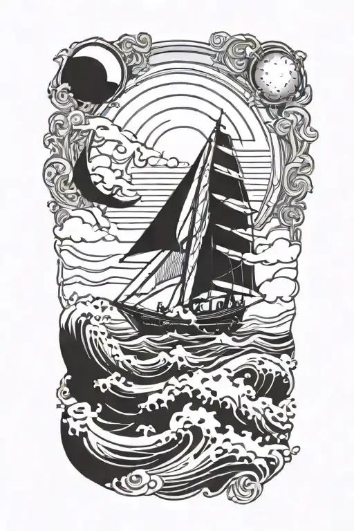 goddess incorporate high tide and sail boat tattoo design idea