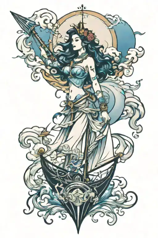 goddess incorporate blue  high tide and sail boat tattoo design idea