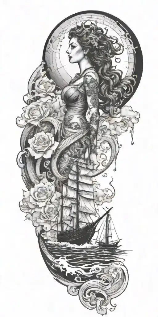 goddess incorporate blue  high tide and sail boat tattoo design idea