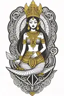 Thai maiden warrior incorporate sail boat in the background, Gold crown tattoo design idea