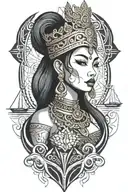 Thai maiden warrior incorporate sail boat in the background, Gold crown tattoo design idea
