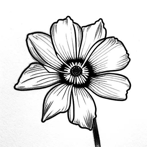 Flower bouquet with a snow drop, daffodil, morning glory, cosmos, Chrysenthemum and a narsissus tattoo design idea