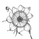 Flower bouquet with a snow drop, daffodil, morning glory, cosmos, Chrysenthemum and a narsissus tattoo design idea